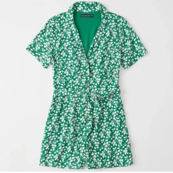 Abercrombie and Fitch Green Floral Women's romper large - Picture 1 of 15